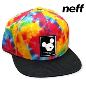 NWT NEFF Disney Collection Mickey Disneyland Black Tie Dye Snapback Trucker Hat
